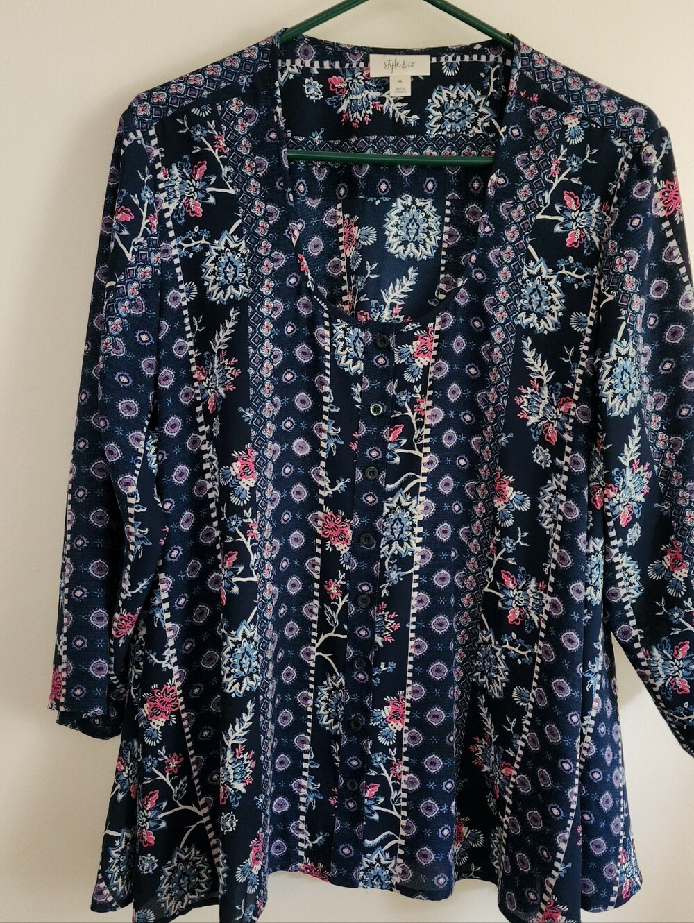 Navy Floral Button-Up Tunic